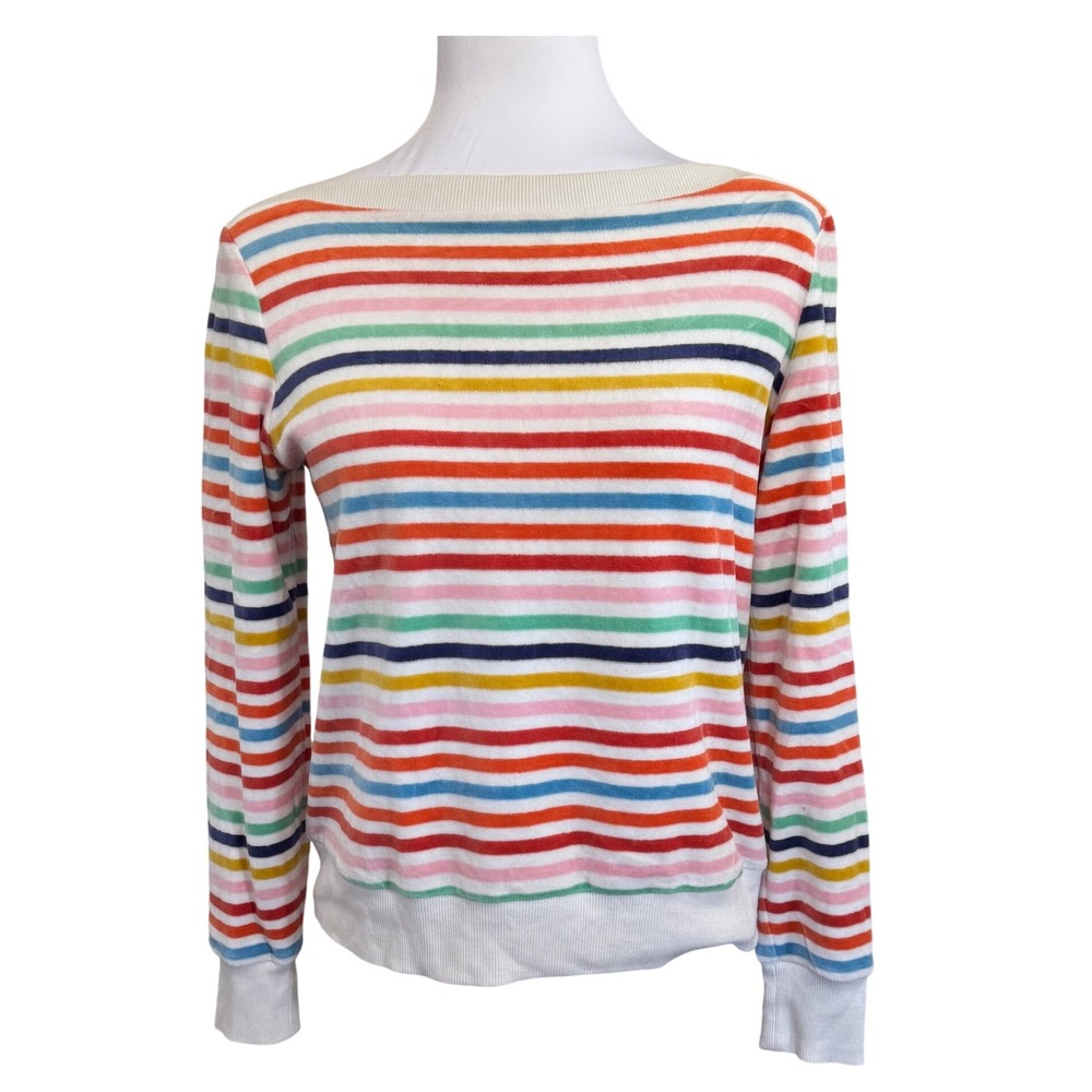 & Other Stories Sweater Rainbow Stripe Boat Neck Long Sleeve Velour Top Sz‎ 6